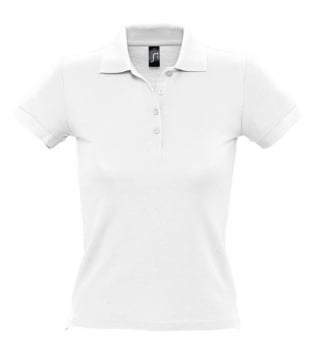 Рубашка поло женская PEOPLE 210, белая купить с нанесением логотипа оптом на заказ в интернет-магазине Санкт-Петербург