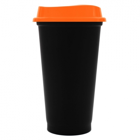 Стакан с крышкой Color Cap Black, черный с оранжевым купить с нанесением логотипа оптом на заказ в интернет-магазине Санкт-Петербург
