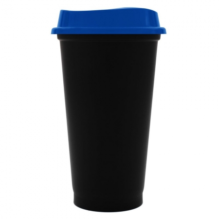 Стакан с крышкой Color Cap Black, черный с синим купить с нанесением логотипа оптом на заказ в интернет-магазине Санкт-Петербург