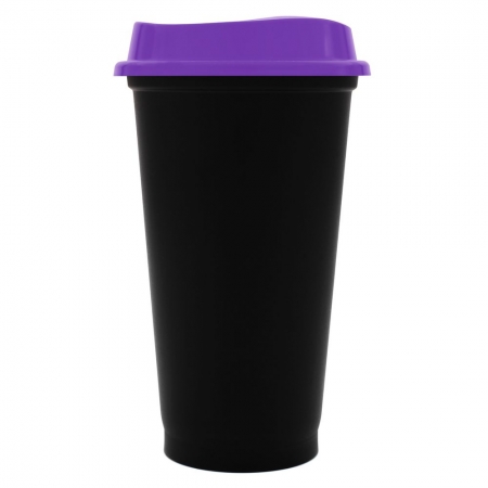 Стакан с крышкой Color Cap Black, черный с фиолетовым купить с нанесением логотипа оптом на заказ в интернет-магазине Санкт-Петербург