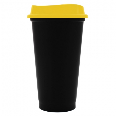 Стакан с крышкой Color Cap Black, черный с желтым купить с нанесением логотипа оптом на заказ в интернет-магазине Санкт-Петербург