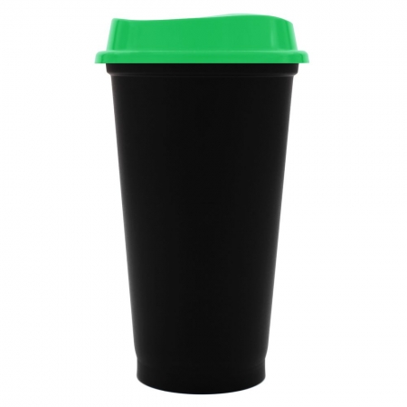 Стакан с крышкой Color Cap Black, черный с зеленым купить с нанесением логотипа оптом на заказ в интернет-магазине Санкт-Петербург