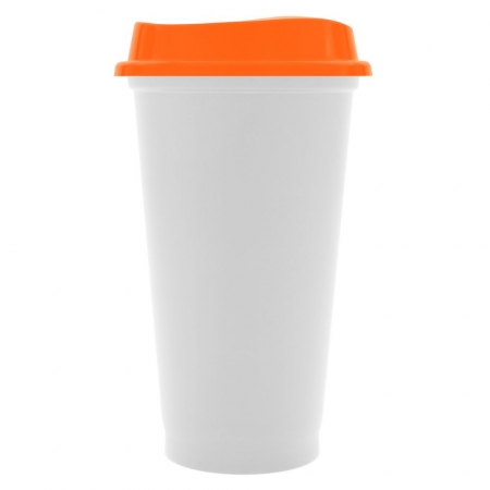 Стакан с крышкой Color Cap White, белый с оранжевым купить с нанесением логотипа оптом на заказ в интернет-магазине Санкт-Петербург
