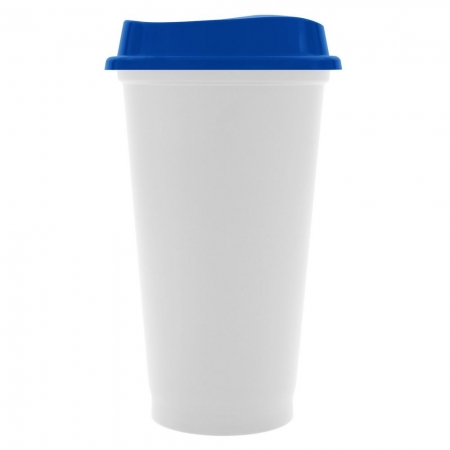 Стакан с крышкой Color Cap White, белый с синим купить с нанесением логотипа оптом на заказ в интернет-магазине Санкт-Петербург