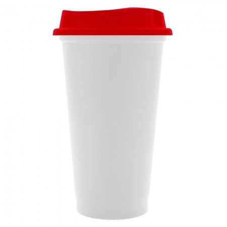 Стакан с крышкой Color Cap White, белый с красным купить с нанесением логотипа оптом на заказ в интернет-магазине Санкт-Петербург