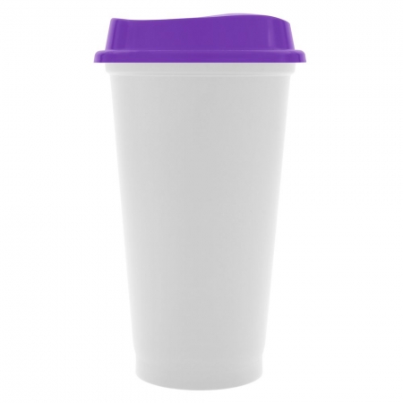 Стакан с крышкой Color Cap White, белый с фиолетовым купить с нанесением логотипа оптом на заказ в интернет-магазине Санкт-Петербург