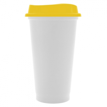 Стакан с крышкой Color Cap White, белый с желтым купить с нанесением логотипа оптом на заказ в интернет-магазине Санкт-Петербург