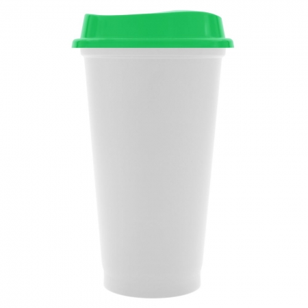 Стакан с крышкой Color Cap White, белый с зеленым купить с нанесением логотипа оптом на заказ в интернет-магазине Санкт-Петербург