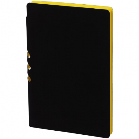 Ежедневник Flexpen Soft Touch, недатированный, черный с желтым купить с нанесением логотипа оптом на заказ в интернет-магазине Санкт-Петербург