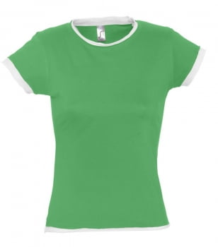 Футболка женская MOOREA 170, ярко-зеленая с белой отделкой купить с нанесением логотипа оптом на заказ в интернет-магазине Санкт-Петербург