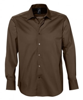 Рубашка мужская с длинным рукавом BRIGHTON, темно-коричневая купить с нанесением логотипа оптом на заказ в интернет-магазине Санкт-Петербург