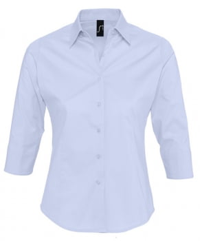 Рубашка женская с рукавом 3/4 EFFECT 140, голубая купить с нанесением логотипа оптом на заказ в интернет-магазине Санкт-Петербург