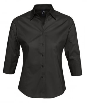 Рубашка женская с рукавом 3/4 EFFECT 140, черная купить с нанесением логотипа оптом на заказ в интернет-магазине Санкт-Петербург