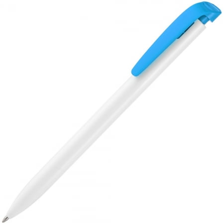 Ручка шариковая Favorite, белая с голубым купить с нанесением логотипа оптом на заказ в интернет-магазине Санкт-Петербург