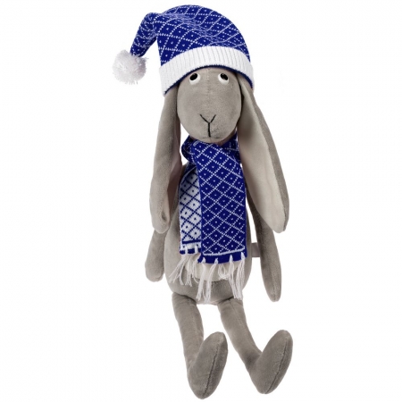 Игрушка Smart Bunny, в синем шарфике и шапочке купить с нанесением логотипа оптом на заказ в интернет-магазине Санкт-Петербург