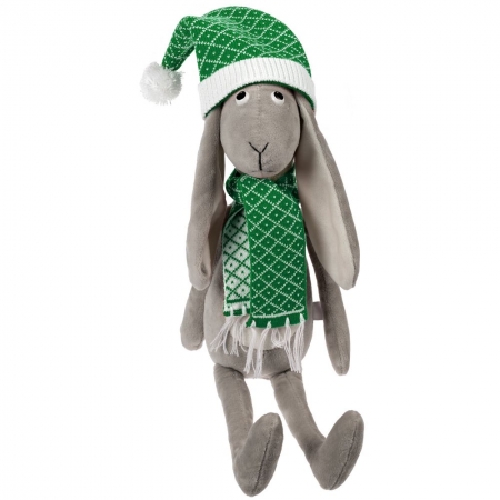 Игрушка Smart Bunny, в зеленом шарфике и шапочке купить с нанесением логотипа оптом на заказ в интернет-магазине Санкт-Петербург