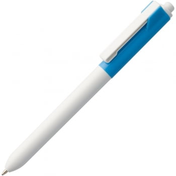 Ручка шариковая Hint Special, белая с голубым купить с нанесением логотипа оптом на заказ в интернет-магазине Санкт-Петербург