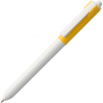 Ручка шариковая Hint Special, белая с желтым купить с нанесением логотипа оптом на заказ в интернет-магазине Санкт-Петербург