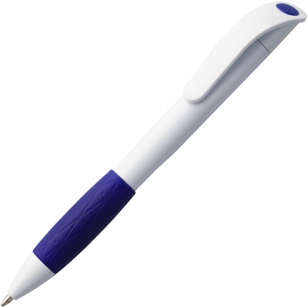 Ручка шариковая Grip, белая с синим купить с нанесением логотипа оптом на заказ в интернет-магазине Санкт-Петербург