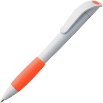 Ручка шариковая Grip, белая с оранжевым купить с нанесением логотипа оптом на заказ в интернет-магазине Санкт-Петербург