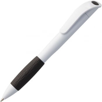 Ручка шариковая Grip, белая с черным купить с нанесением логотипа оптом на заказ в интернет-магазине Санкт-Петербург