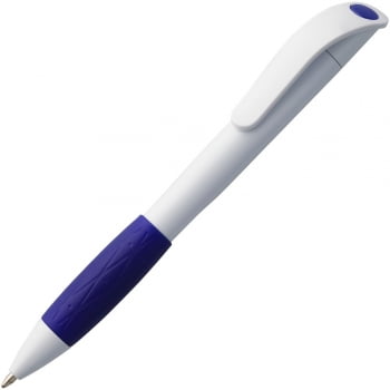 Ручка шариковая Grip, белая с синим купить с нанесением логотипа оптом на заказ в интернет-магазине Санкт-Петербург