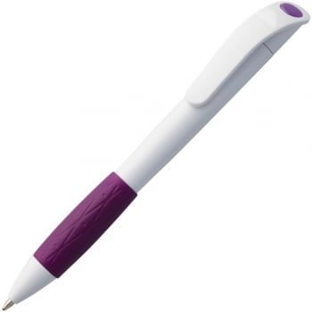 Ручка шариковая Grip, белая с фиолетовым купить с нанесением логотипа оптом на заказ в интернет-магазине Санкт-Петербург