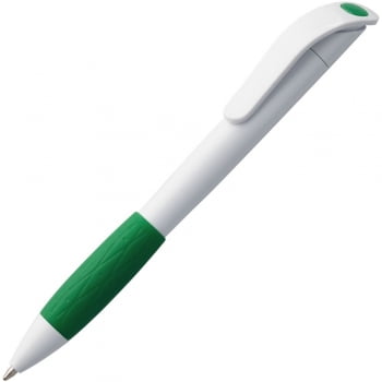 Ручка шариковая Grip, белая с зеленым купить с нанесением логотипа оптом на заказ в интернет-магазине Санкт-Петербург