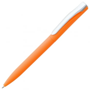 Ручка шариковая Pin Soft Touch, оранжевая купить с нанесением логотипа оптом на заказ в интернет-магазине Санкт-Петербург