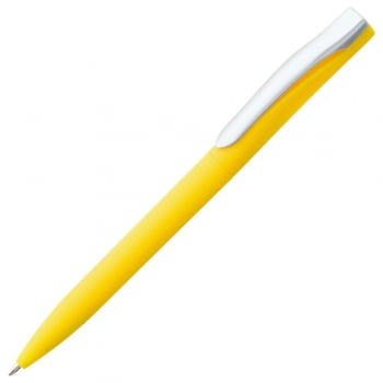 Ручка шариковая Pin Soft Touch, желтая купить с нанесением логотипа оптом на заказ в интернет-магазине Санкт-Петербург