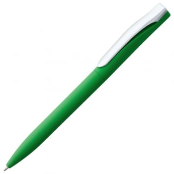 Ручка шариковая Pin Soft Touch, зеленая купить с нанесением логотипа оптом на заказ в интернет-магазине Санкт-Петербург