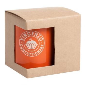 Коробка для кружки с окошком, крафт купить с нанесением логотипа оптом на заказ в интернет-магазине Санкт-Петербург