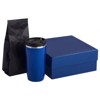 Набор: термостакан и кофе, синий купить с нанесением логотипа оптом на заказ в интернет-магазине Санкт-Петербург