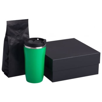 Набор: термостакан и кофе, зеленый купить с нанесением логотипа оптом на заказ в интернет-магазине Санкт-Петербург