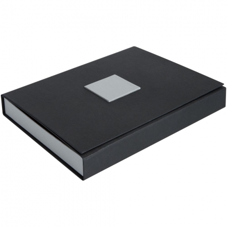 Коробка под набор Plus, черная с серебристым купить с нанесением логотипа оптом на заказ в интернет-магазине Санкт-Петербург