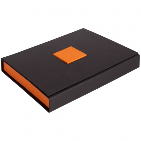 Коробка под набор Plus, черная с оранжевым купить с нанесением логотипа оптом на заказ в интернет-магазине Санкт-Петербург