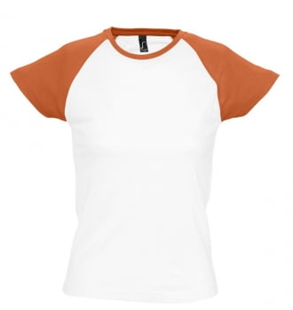 Футболка женская MILKY 150, белая с оранжевым купить с нанесением логотипа оптом на заказ в интернет-магазине Санкт-Петербург