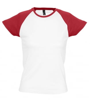Футболка женская MILKY 150, белая с красным купить с нанесением логотипа оптом на заказ в интернет-магазине Санкт-Петербург