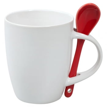 Кружка с ложкой, белая с красной купить с нанесением логотипа оптом на заказ в интернет-магазине Санкт-Петербург