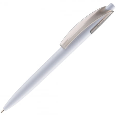 Ручка шариковая Bento, белая с серым купить с нанесением логотипа оптом на заказ в интернет-магазине Санкт-Петербург