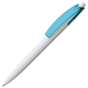 Ручка шариковая Bento, белая с голубым купить с нанесением логотипа оптом на заказ в интернет-магазине Санкт-Петербург