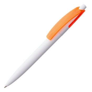Ручка шариковая Bento, белая с оранжевым купить с нанесением логотипа оптом на заказ в интернет-магазине Санкт-Петербург