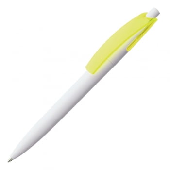 Ручка шариковая Bento, белая с желтым купить с нанесением логотипа оптом на заказ в интернет-магазине Санкт-Петербург