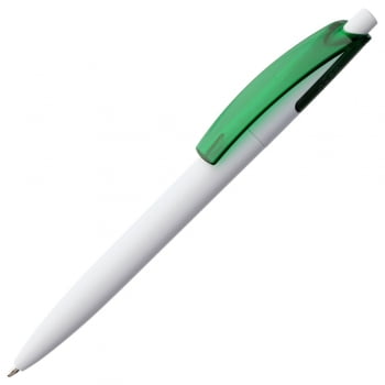 Ручка шариковая Bento, белая с зеленым купить с нанесением логотипа оптом на заказ в интернет-магазине Санкт-Петербург
