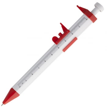 Ручка шариковая «Штангенциркуль», белая с красным купить с нанесением логотипа оптом на заказ в интернет-магазине Санкт-Петербург