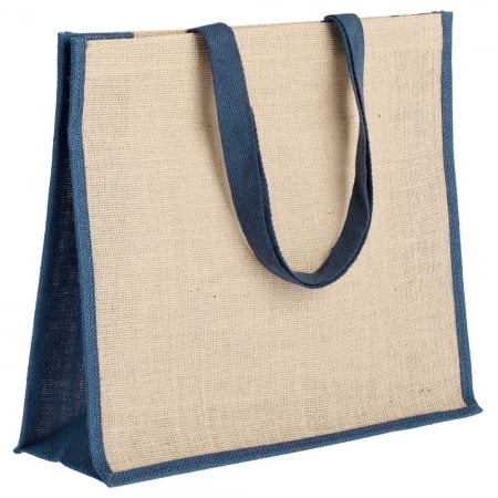 Холщовая сумка для покупок Bagari со светло-синей отделкой купить с нанесением логотипа оптом на заказ в интернет-магазине Санкт-Петербург