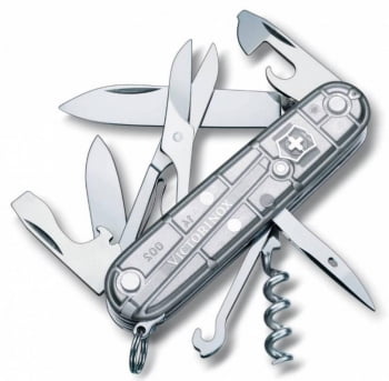 Офицерский нож CLIMBER 91, прозрачный серебристый купить с нанесением логотипа оптом на заказ в интернет-магазине Санкт-Петербург