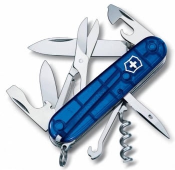 Офицерский нож CLIMBER 91, прозрачный синий купить с нанесением логотипа оптом на заказ в интернет-магазине Санкт-Петербург