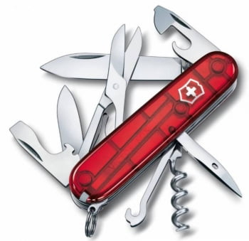 Офицерский нож CLIMBER 91, прозрачный красный купить с нанесением логотипа оптом на заказ в интернет-магазине Санкт-Петербург