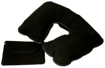 Надувная подушка под шею в чехле Sleep, черная купить с нанесением логотипа оптом на заказ в интернет-магазине Санкт-Петербург